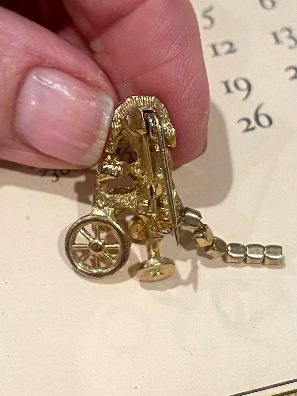 Frank Gargano Rare Puppy on Tricycle Brooch w/ Blue Topaz Eyes & Rhinestone Tail